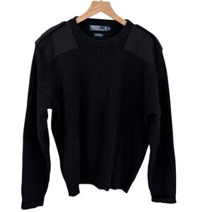 Men's Polo Ralph Lauren Wool Cashmere Military Field Sweater‎ Ribbed Black XL